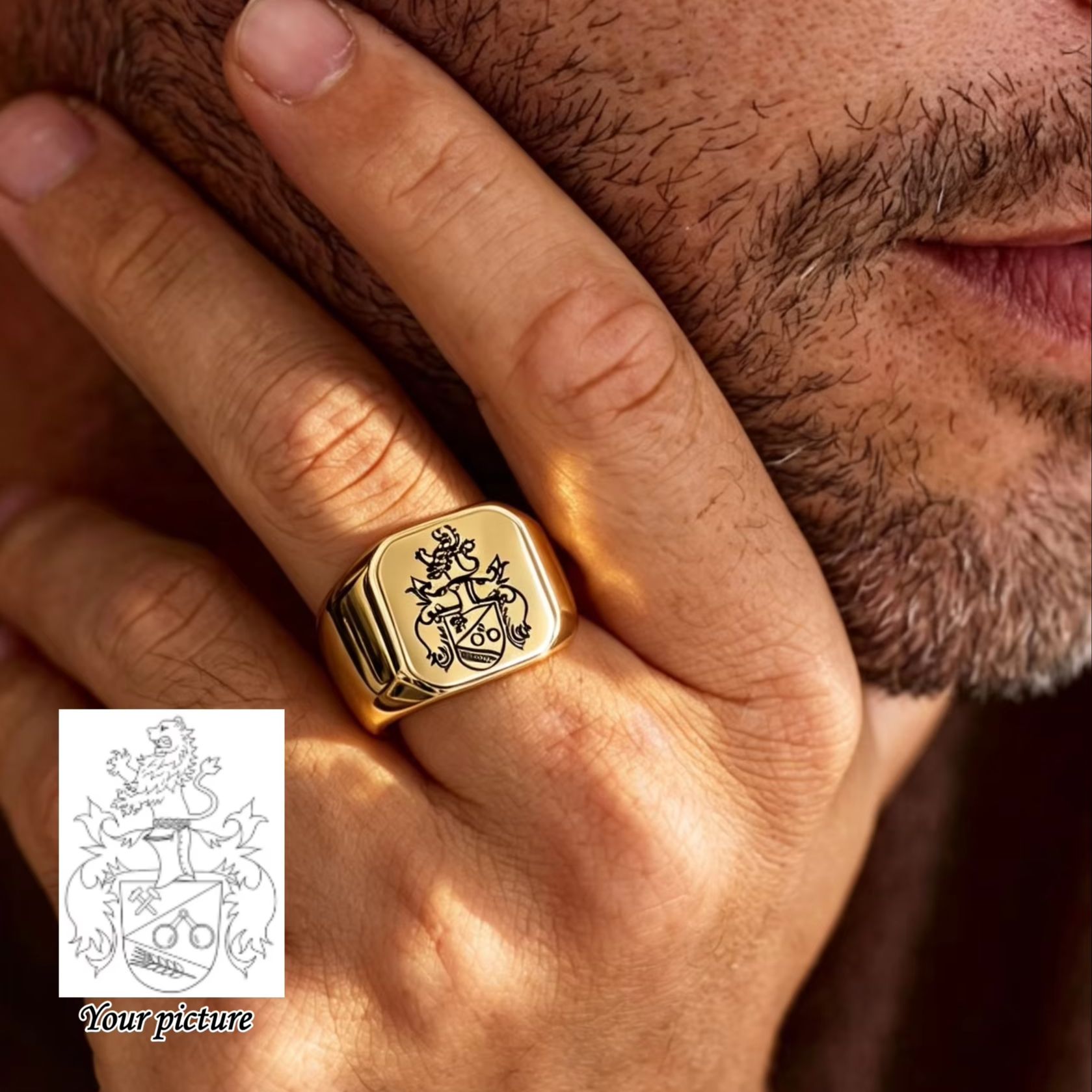Embroidery Alphabet - Custom Family Crest Signet Ring For