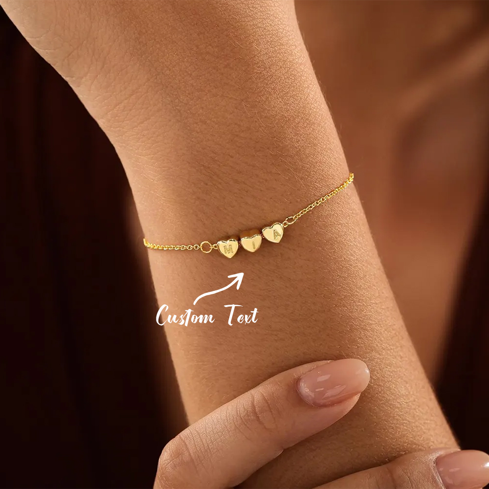 Embroidery Alphabet - Custom 3D Heart Initial Bracelet Women