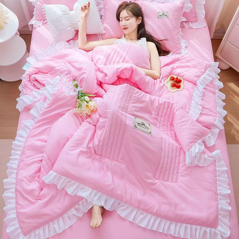 Embroidery Quilt Cover - 1/3Pc Korean Princess Ruffles Flowers Embroidery