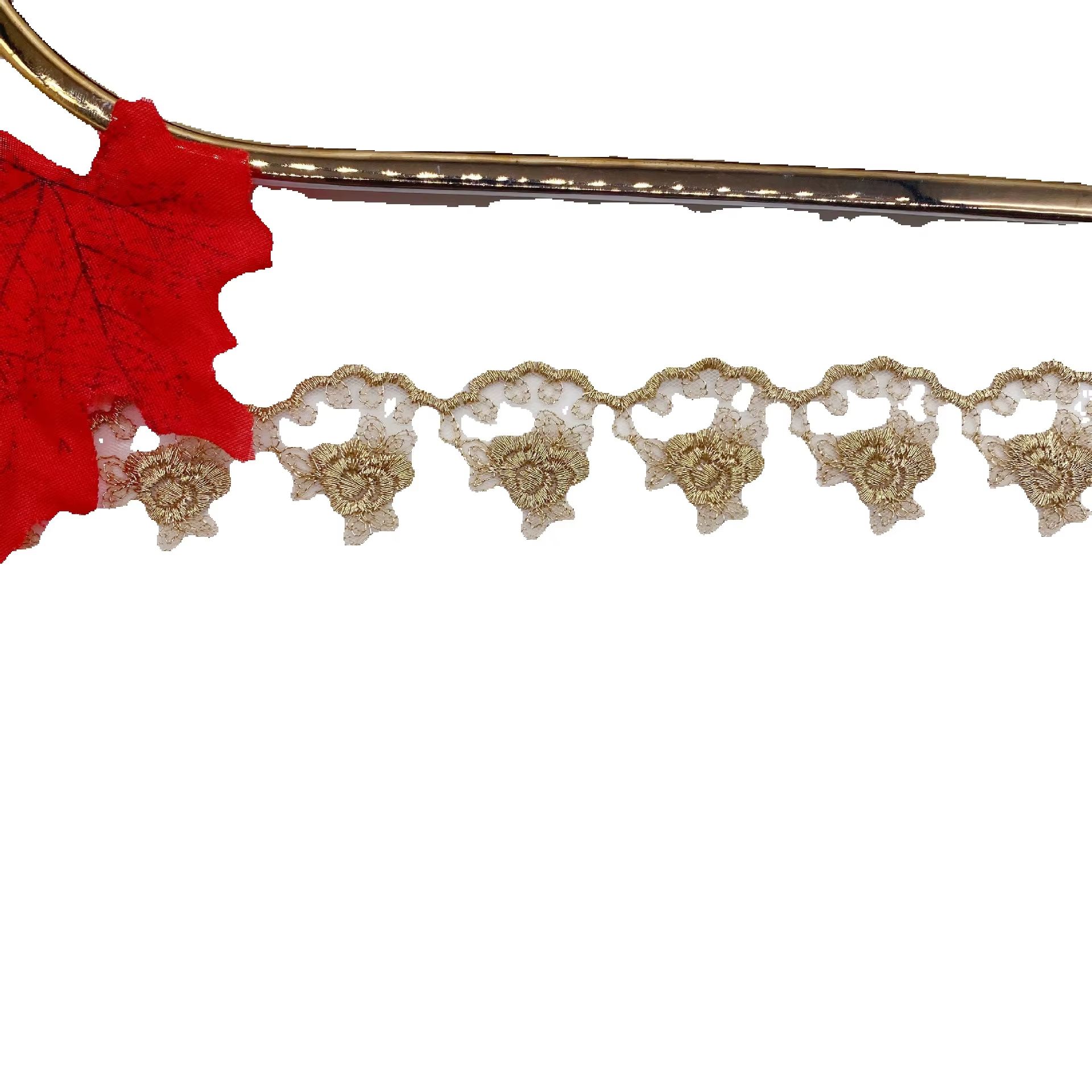Embroidery Rose - Gold thread embroidery rose flower mesh