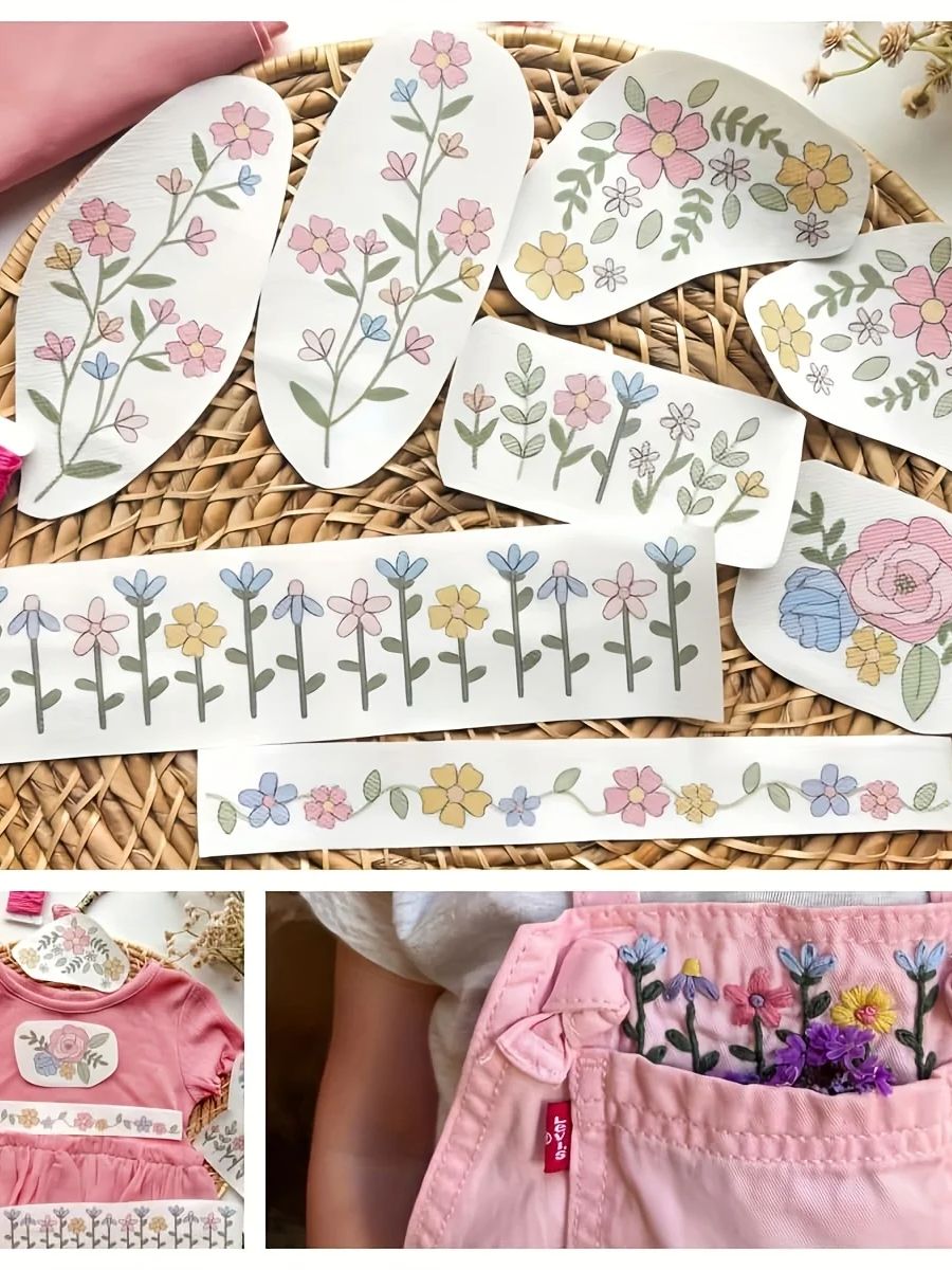 1 Set of 8pcs Colorful Graphic - Embroidery Meaning ulasan dan harga