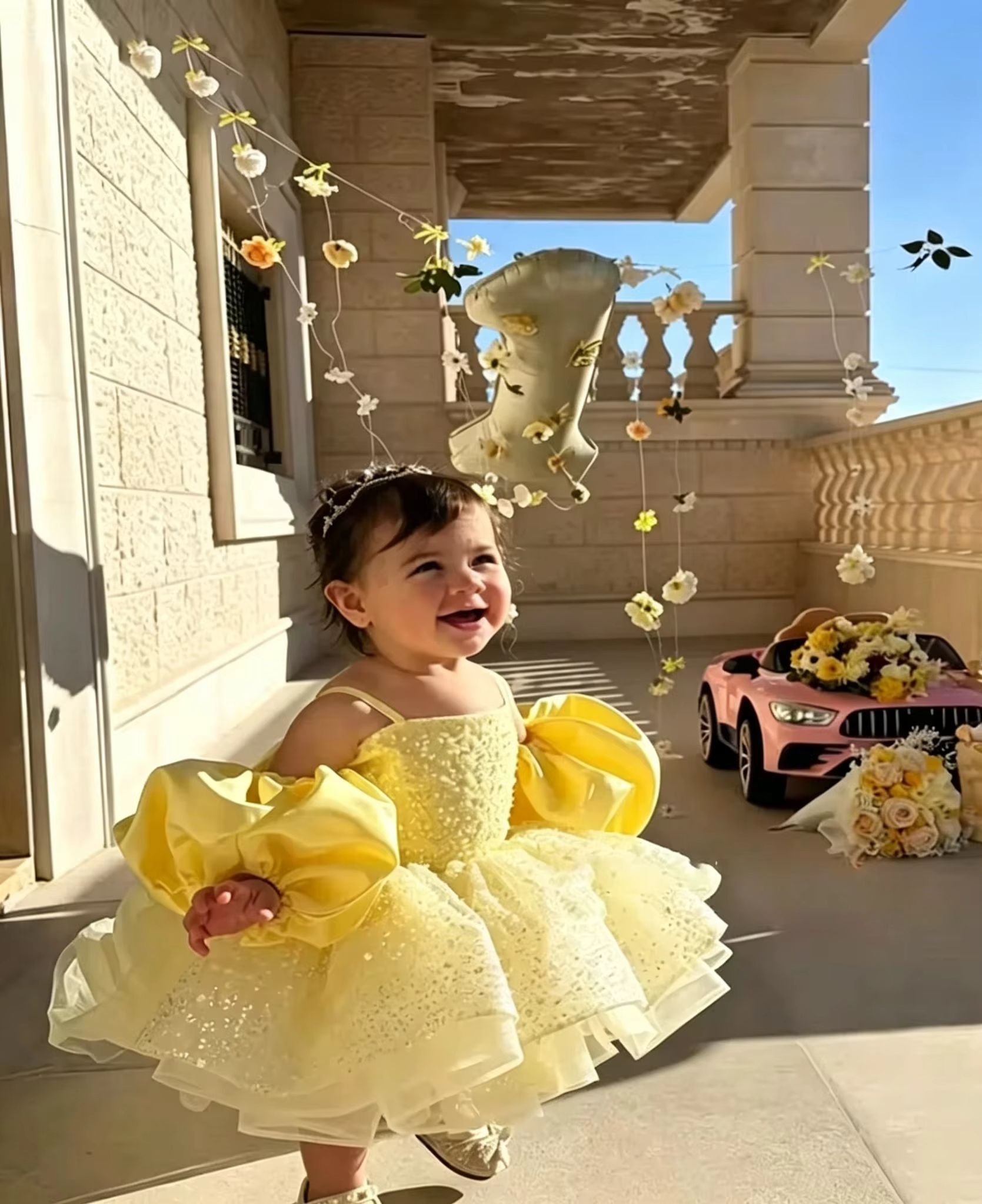 Cute Yellow Flower Girl Dresse - Embroidery Yellow Flower ulasan dan harga