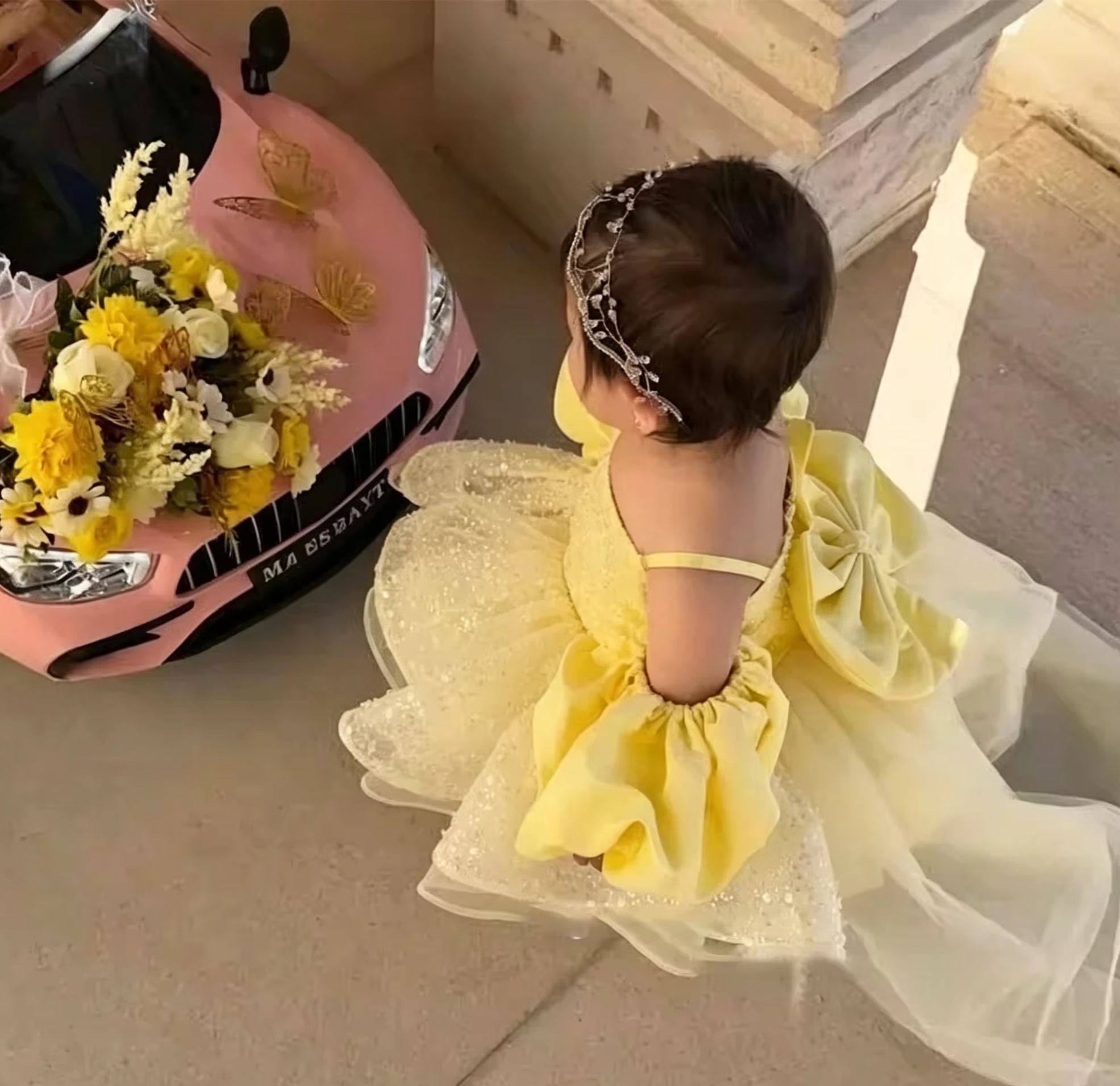 Cute Yellow Flower Girl Dresse - Embroidery Yellow Flower ulasan dan harga