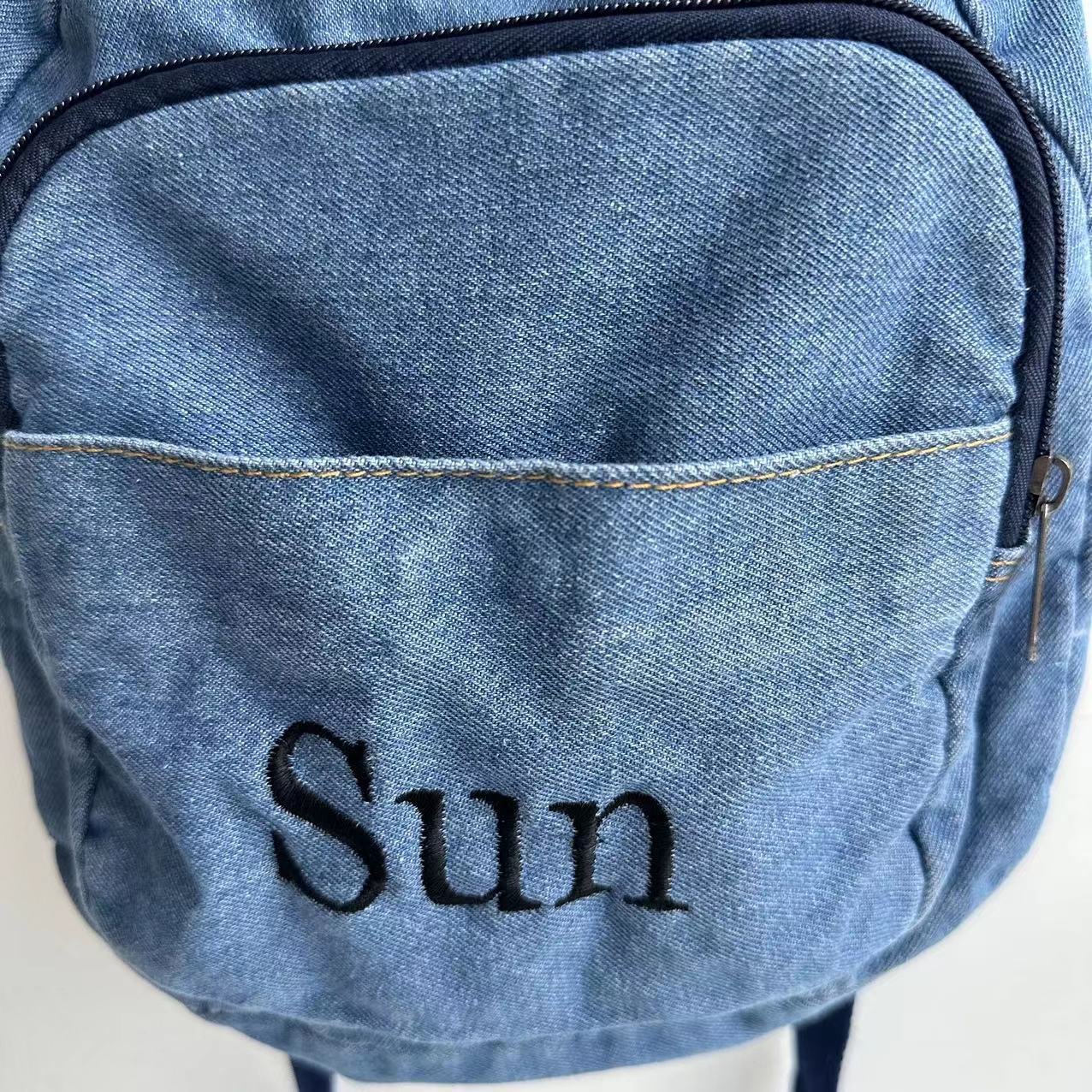 Denim Backpack Girls' New Stud - Embroidery Simple ulasan dan harga