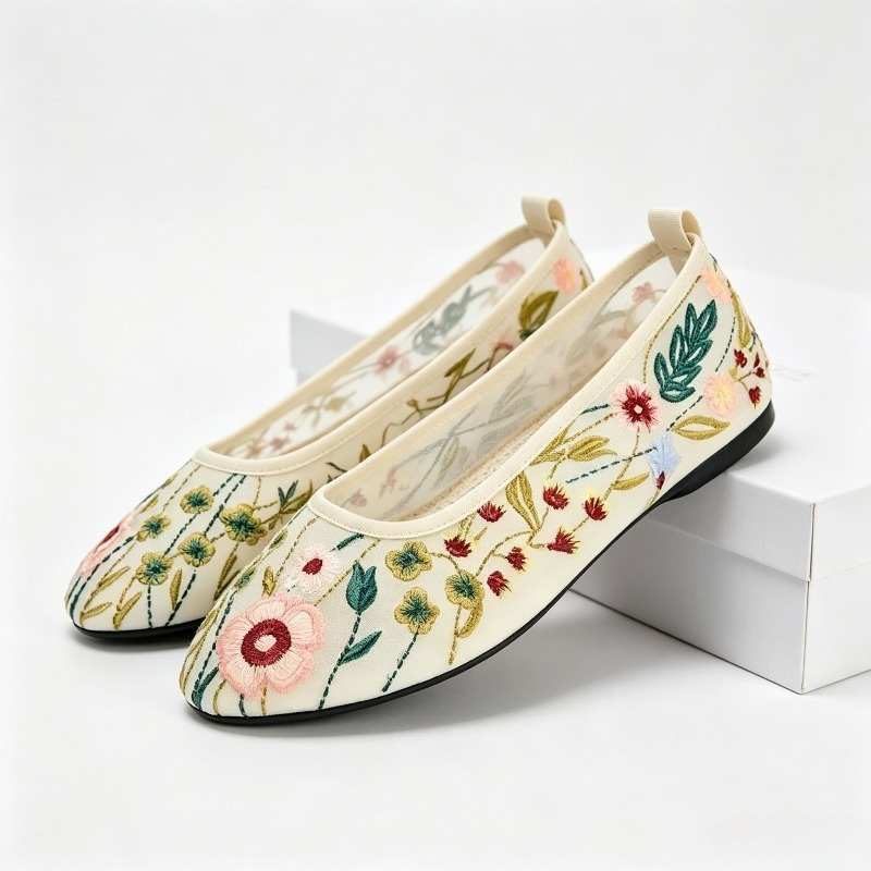 Round Toe Mesh Ballet Flats Sh - Embroidery Meaning ulasan dan harga