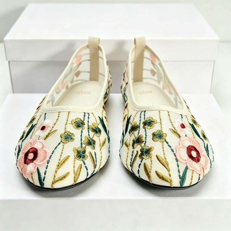 Round Toe Mesh Ballet Flats Sh - Embroidery Meaning ulasan dan harga