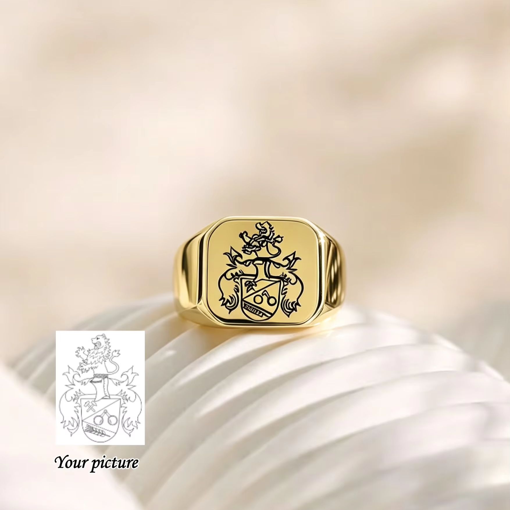 Custom Family Crest Signet Rin - Embroidery Alphabet ulasan dan harga