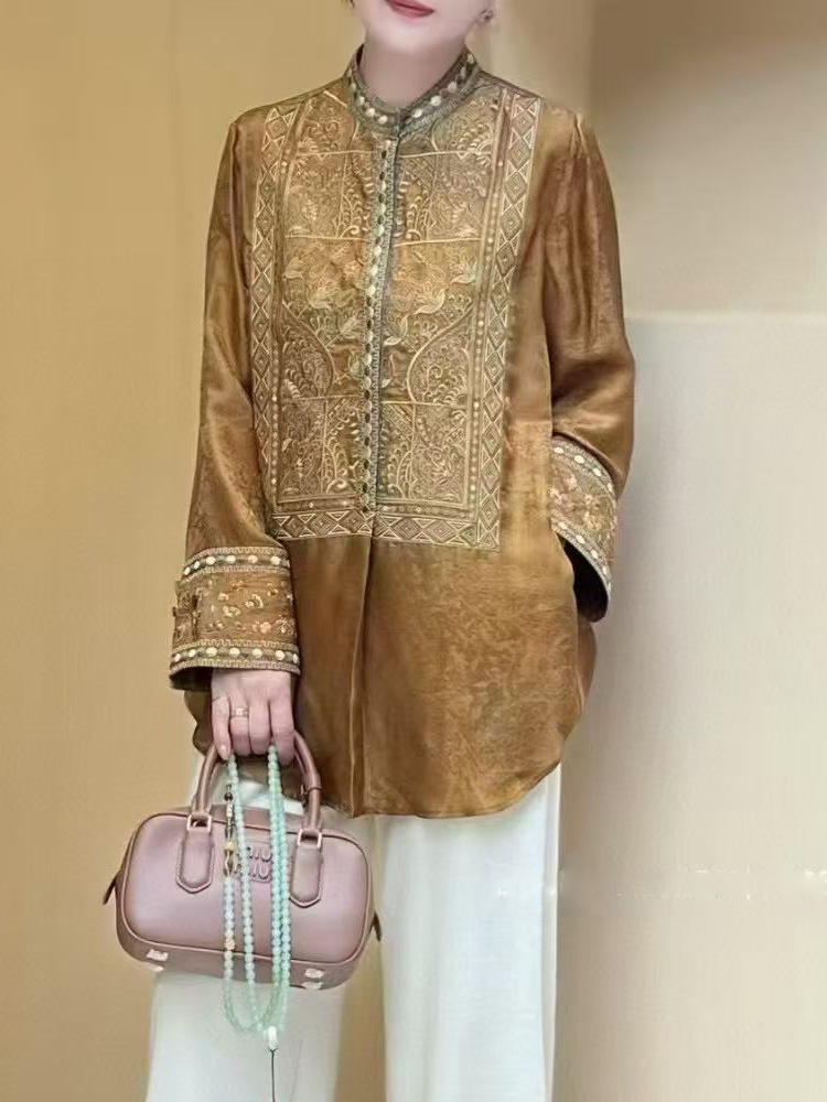 Summer Silk+Rayon Fabric New C - Embroidery Men Shirt ulasan dan harga