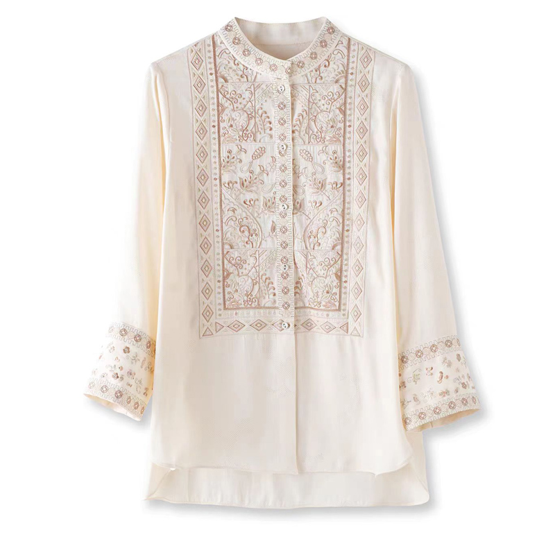Summer Silk+Rayon Fabric New C - Embroidery Men Shirt ulasan dan harga