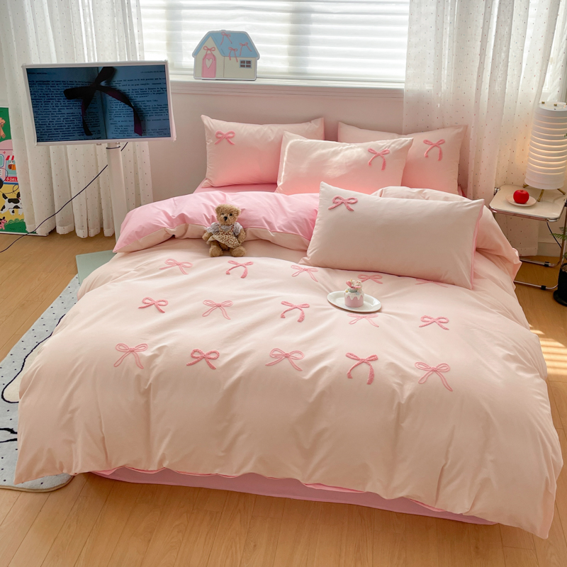 3 Piece Sheet Set  pink bowkno - Embroidery Quilt Cover ulasan dan harga