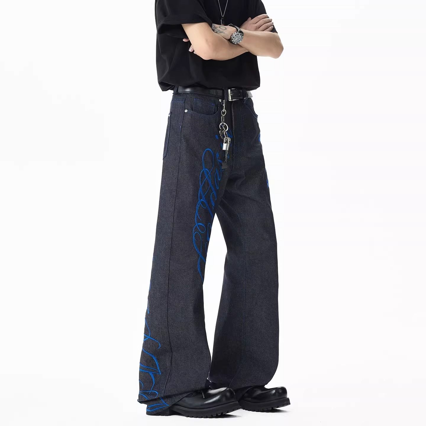 Men's Blue Font Embroidery Jea - Embroidery Font Free ulasan dan harga