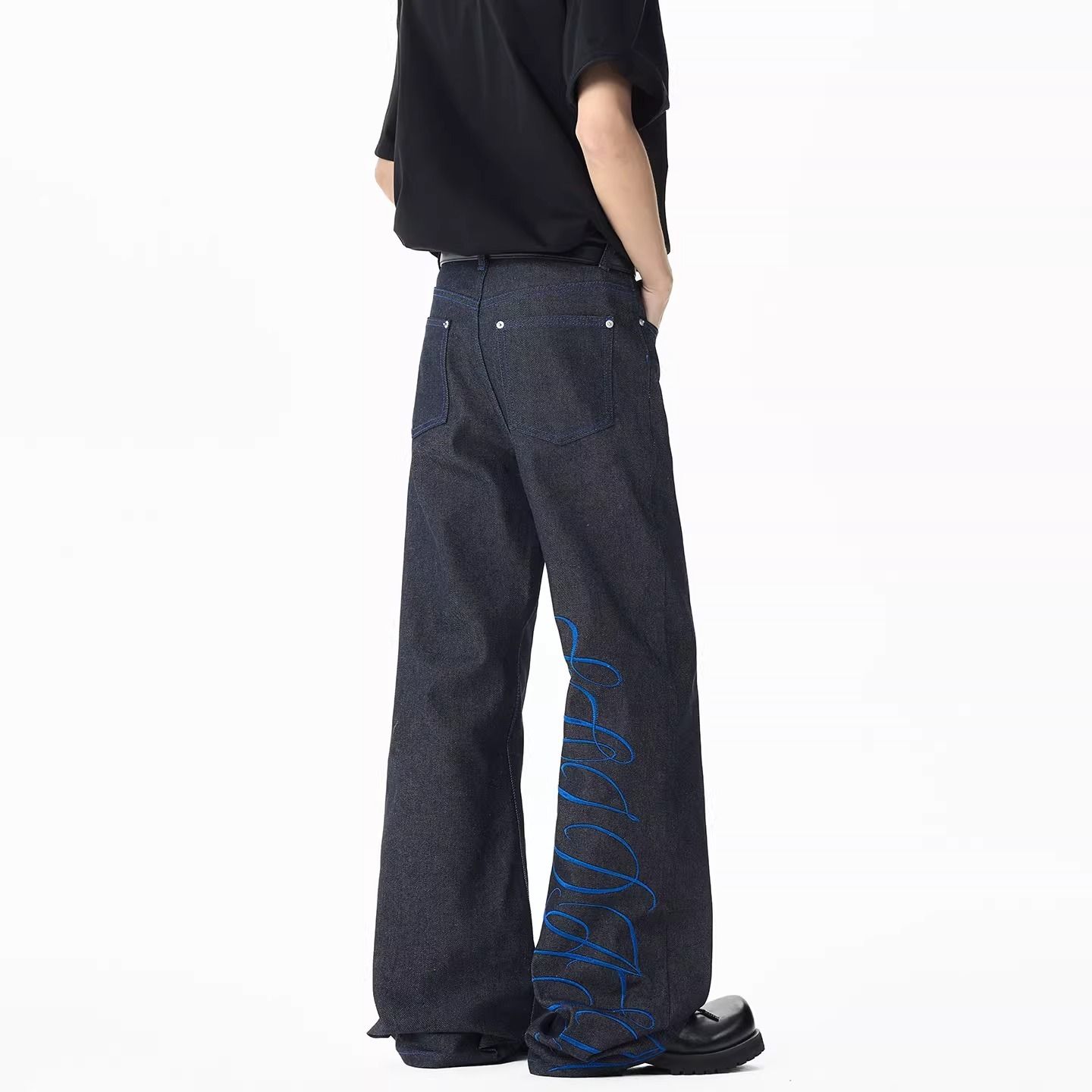Men's Blue Font Embroidery Jea - Embroidery Font Free ulasan dan harga