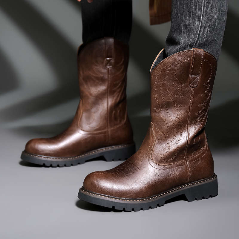 Fashion Mens Cowboy Boots New  - Embroidery Yes ulasan dan harga