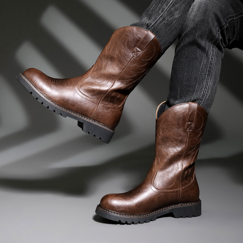 Fashion Mens Cowboy Boots New  - Embroidery Yes ulasan dan harga