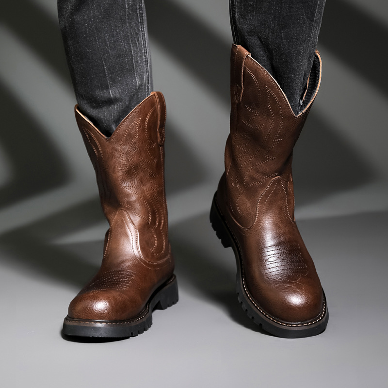 Fashion Mens Cowboy Boots New  - Embroidery Yes ulasan dan harga