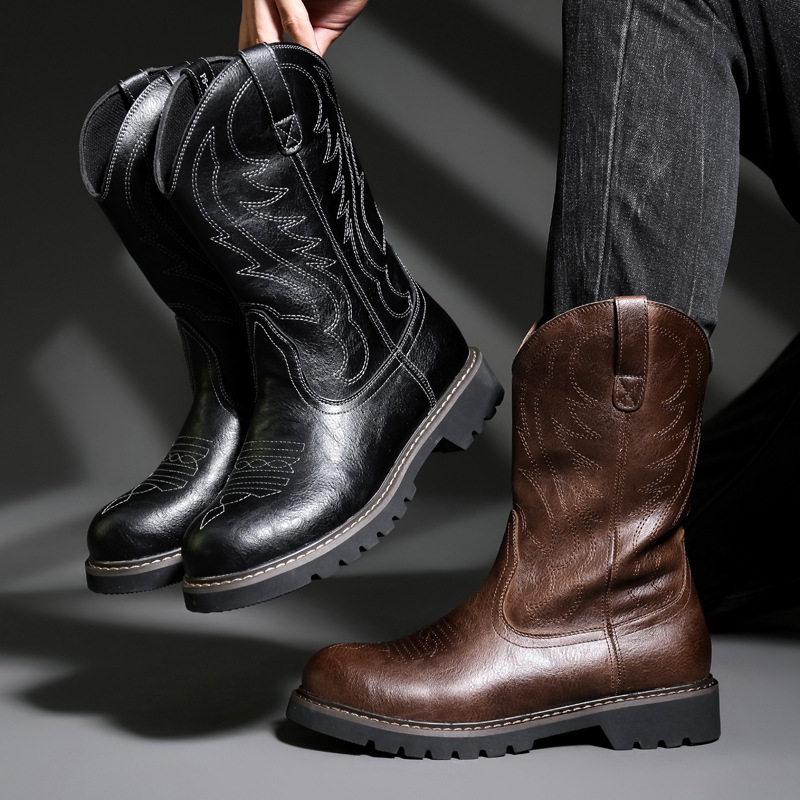 Fashion Mens Cowboy Boots New  - Embroidery Yes ulasan dan harga