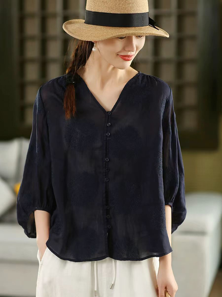 100% Ramie Women Casual Shirt  - Embroidery Jersey ulasan dan harga