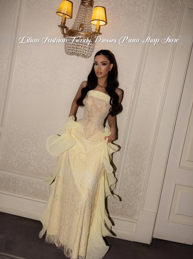Pale Yellow Strapless Middle E - Embroidery Yellow Flower ulasan dan harga