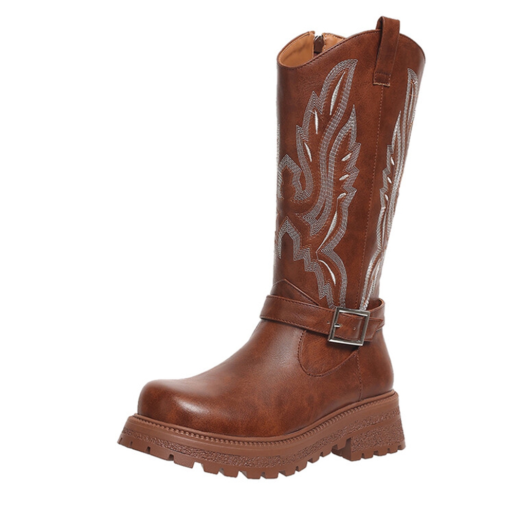 Women Knee High Boots Thick He - Embroidery Yes ulasan dan harga