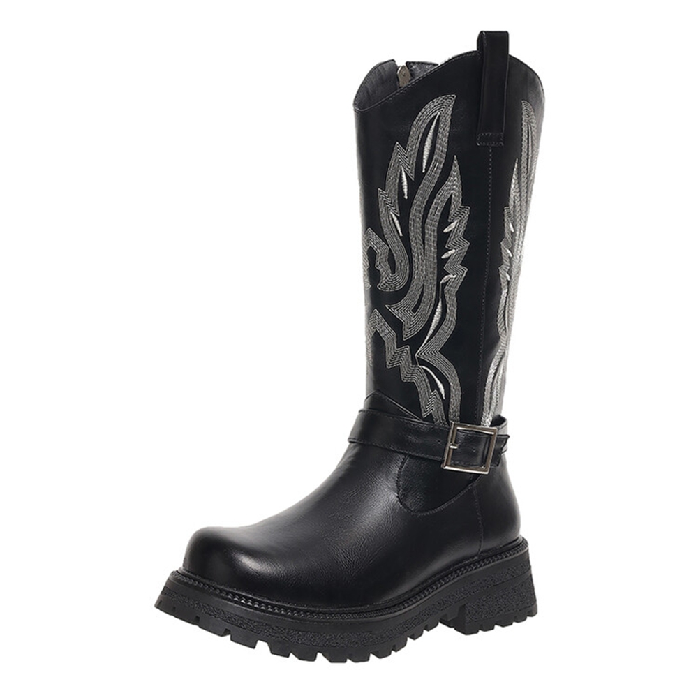 Women Knee High Boots Thick He - Embroidery Yes ulasan dan harga