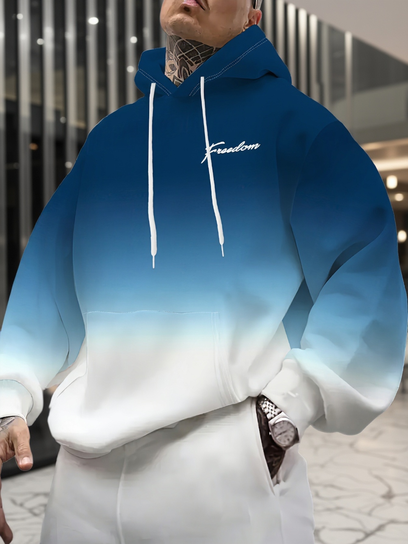 Mens Two Tone Ombre Hoodie Sof - Embroidery Font Free ulasan dan harga
