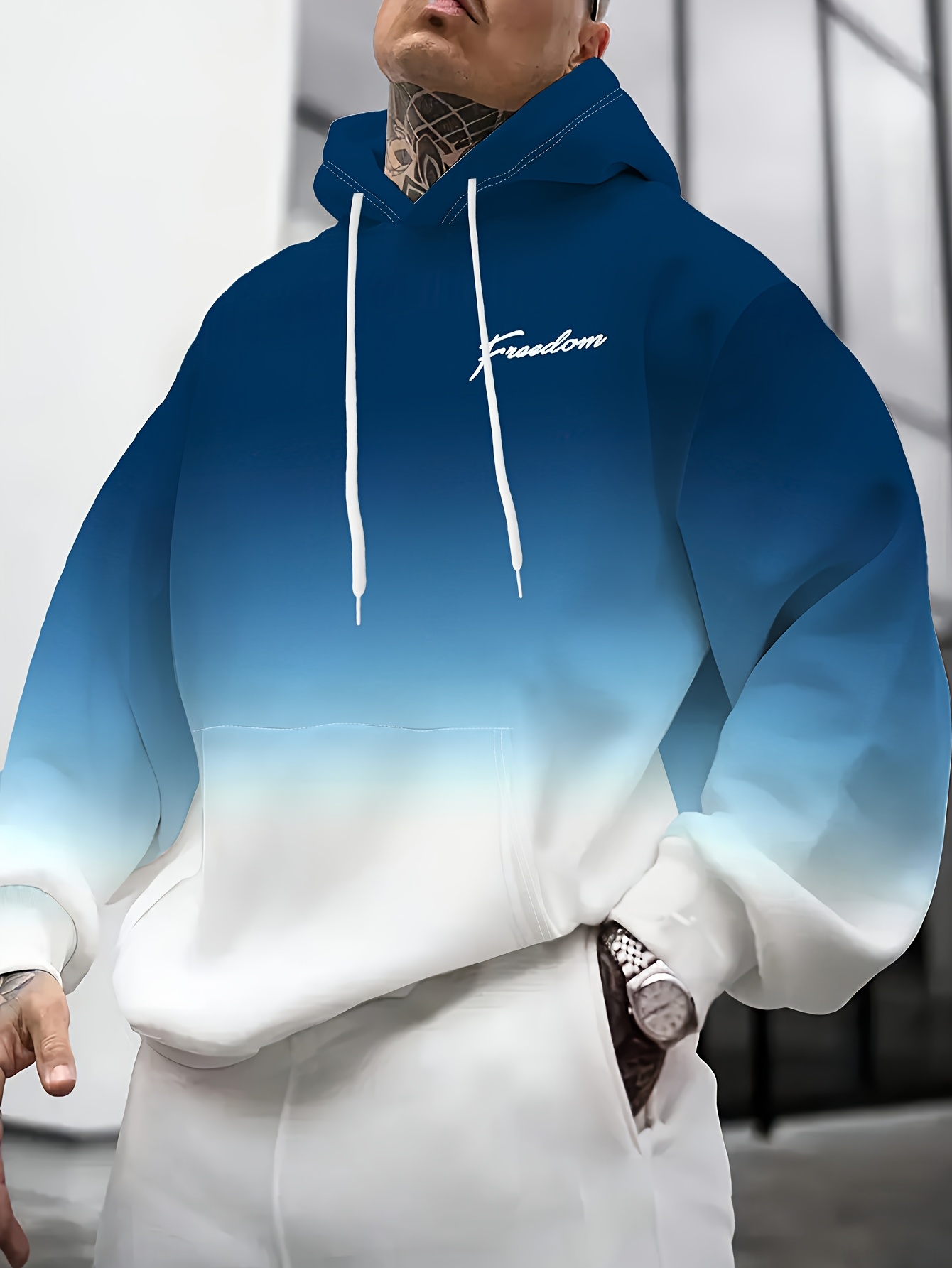Mens Two Tone Ombre Hoodie Sof - Embroidery Font Free ulasan dan harga