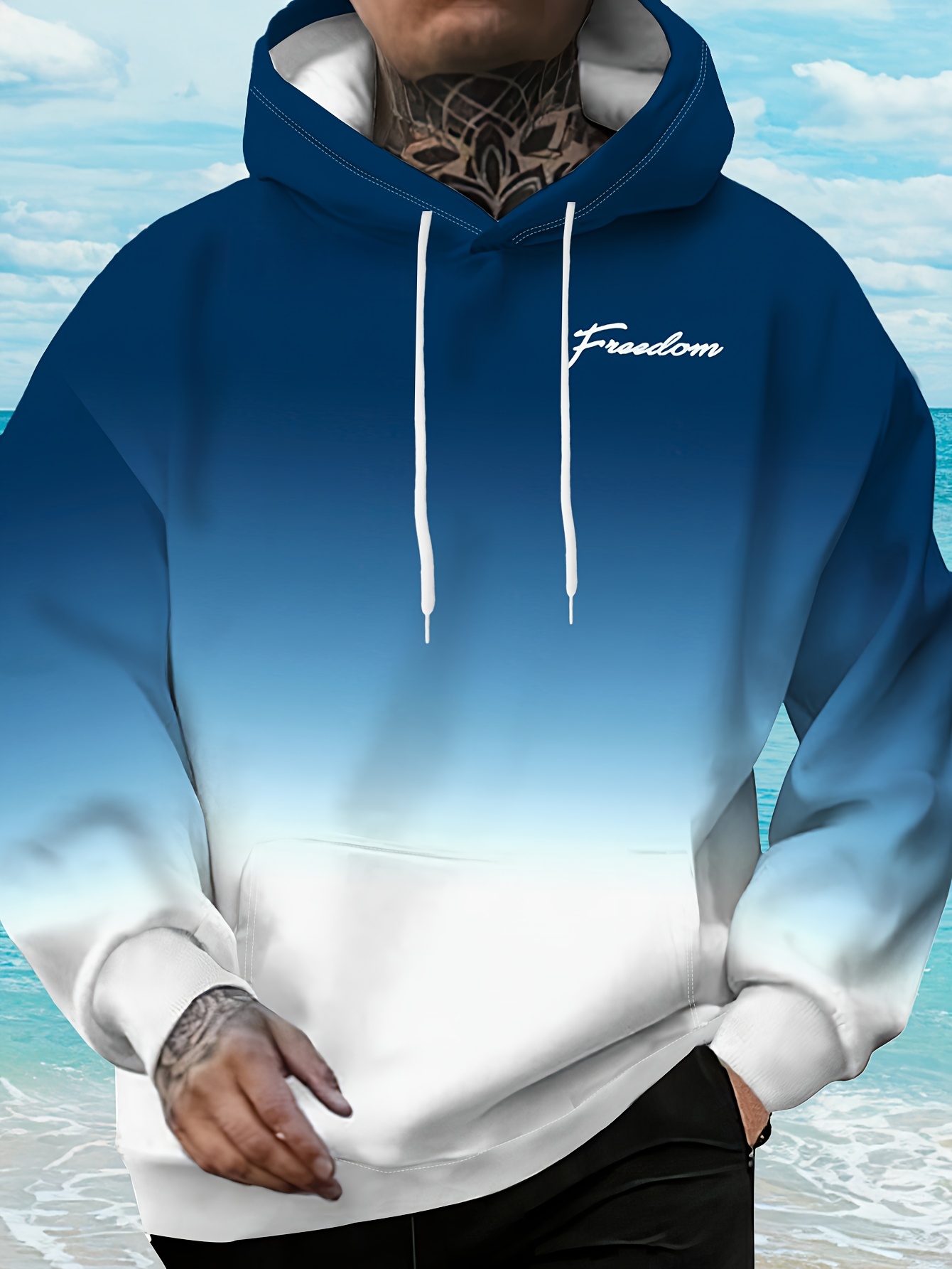 Mens Two Tone Ombre Hoodie Sof - Embroidery Font Free ulasan dan harga