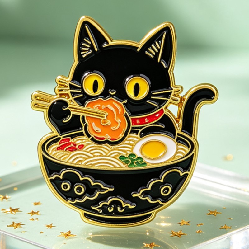 Cute Black Cat Eating Noodles  - Embroidery Simple ulasan dan harga