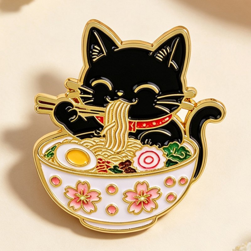 Cute Black Cat Eating Noodles  - Embroidery Simple ulasan dan harga