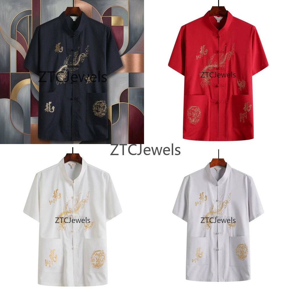 Chinese Dragon Embroidery Kung - Embroidery Men Shirt ulasan dan harga