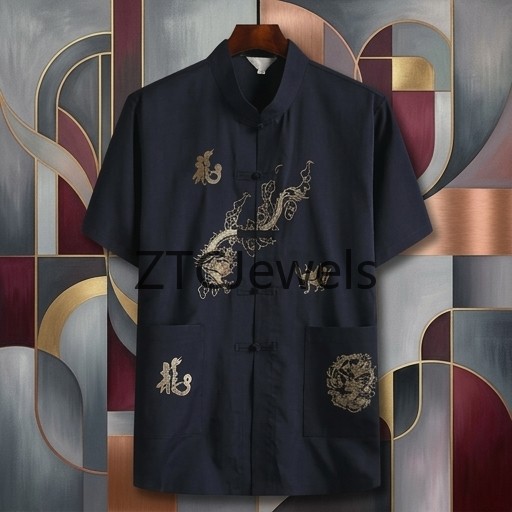 Chinese Dragon Embroidery Kung - Embroidery Men Shirt ulasan dan harga