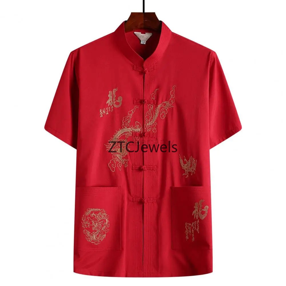 Chinese Dragon Embroidery Kung - Embroidery Men Shirt ulasan dan harga