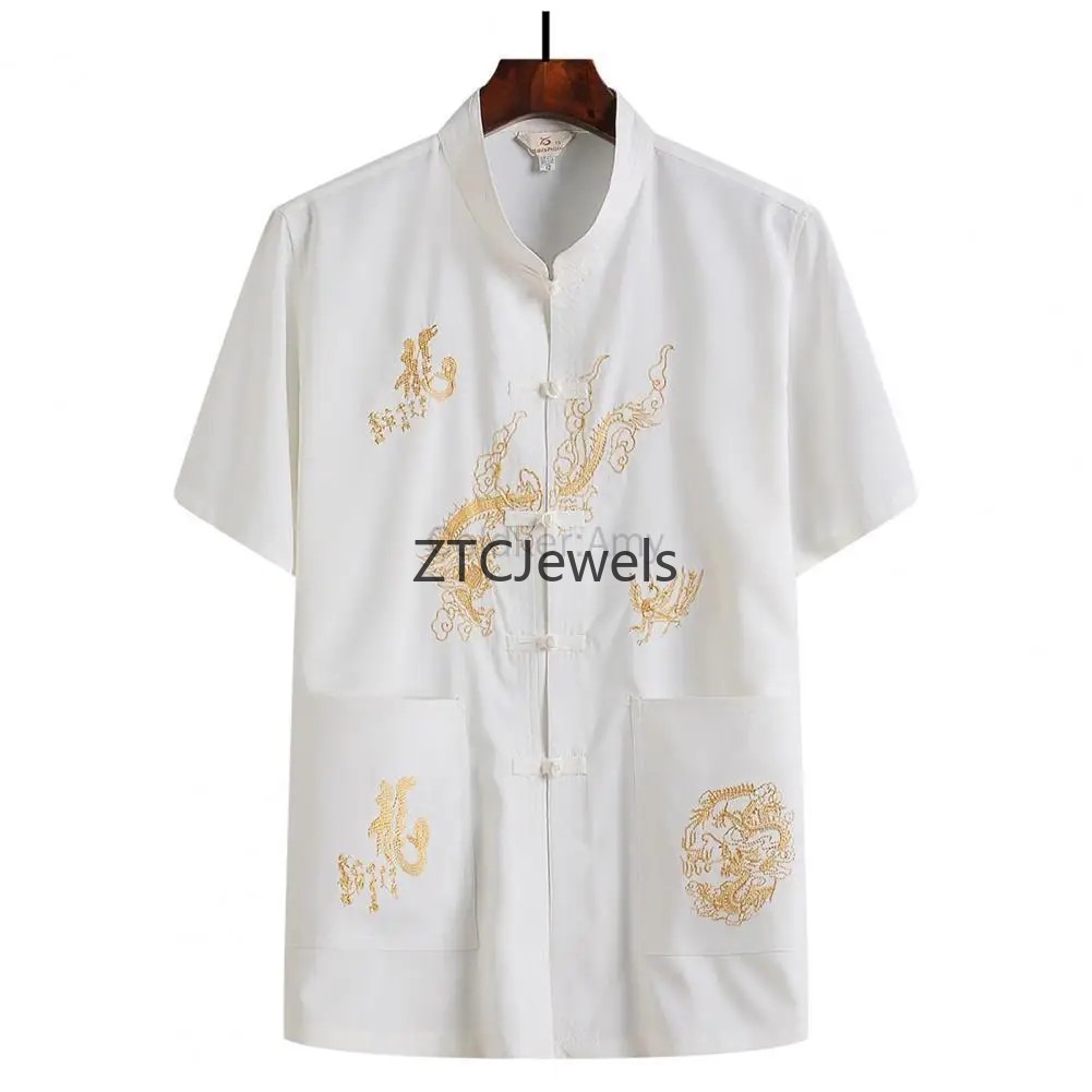 Chinese Dragon Embroidery Kung - Embroidery Men Shirt ulasan dan harga